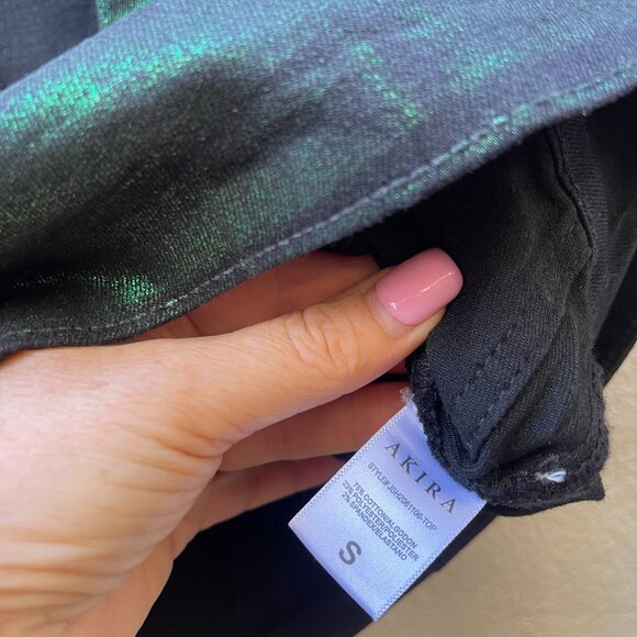 NWT Akira FOIL EFFECT DENIM TOP S - Picture 8 of 10